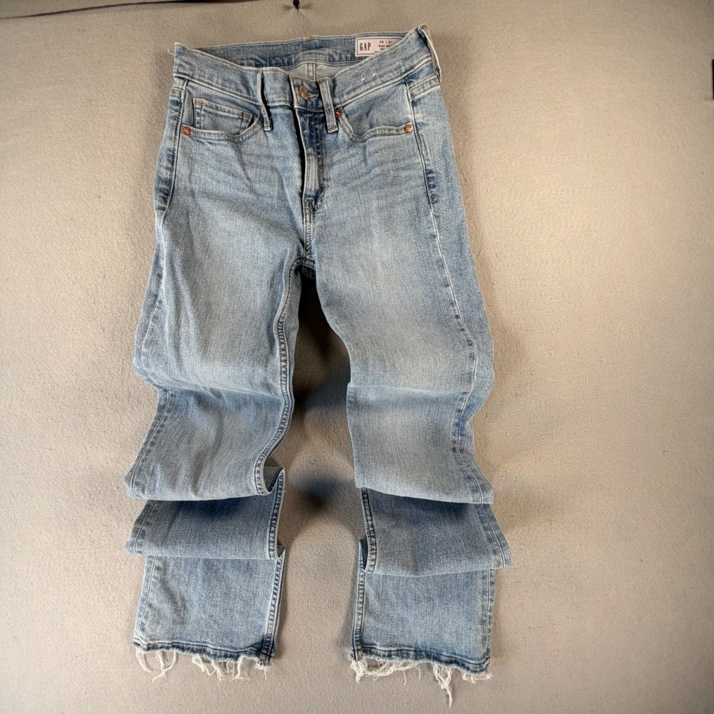 Gap Baby Boot Mid Rise Jeans Womens 26 2L Light Wash Blue Raw Hem Bootcut Denim